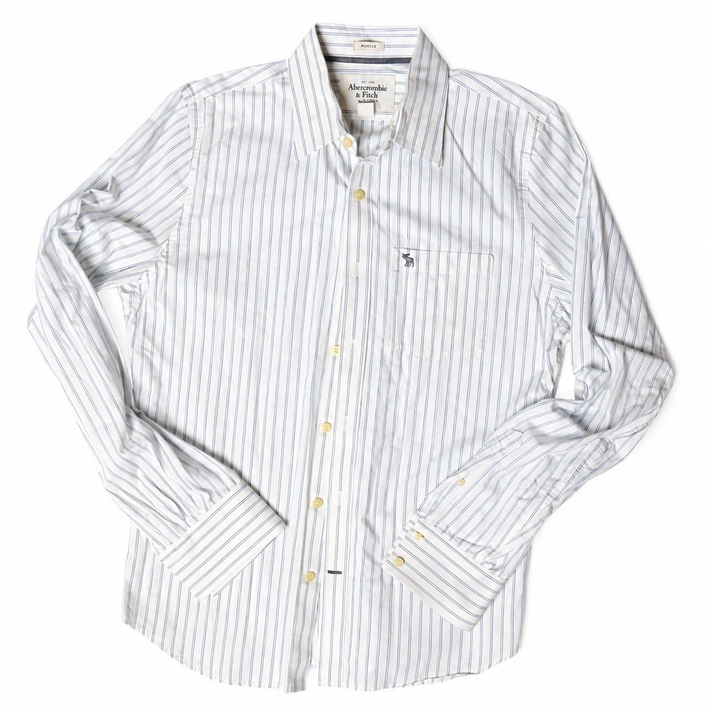 Abercrombie & Fitch Muscle Fit Shirt Men's XXL Blue White Stripe Cotton Y2K